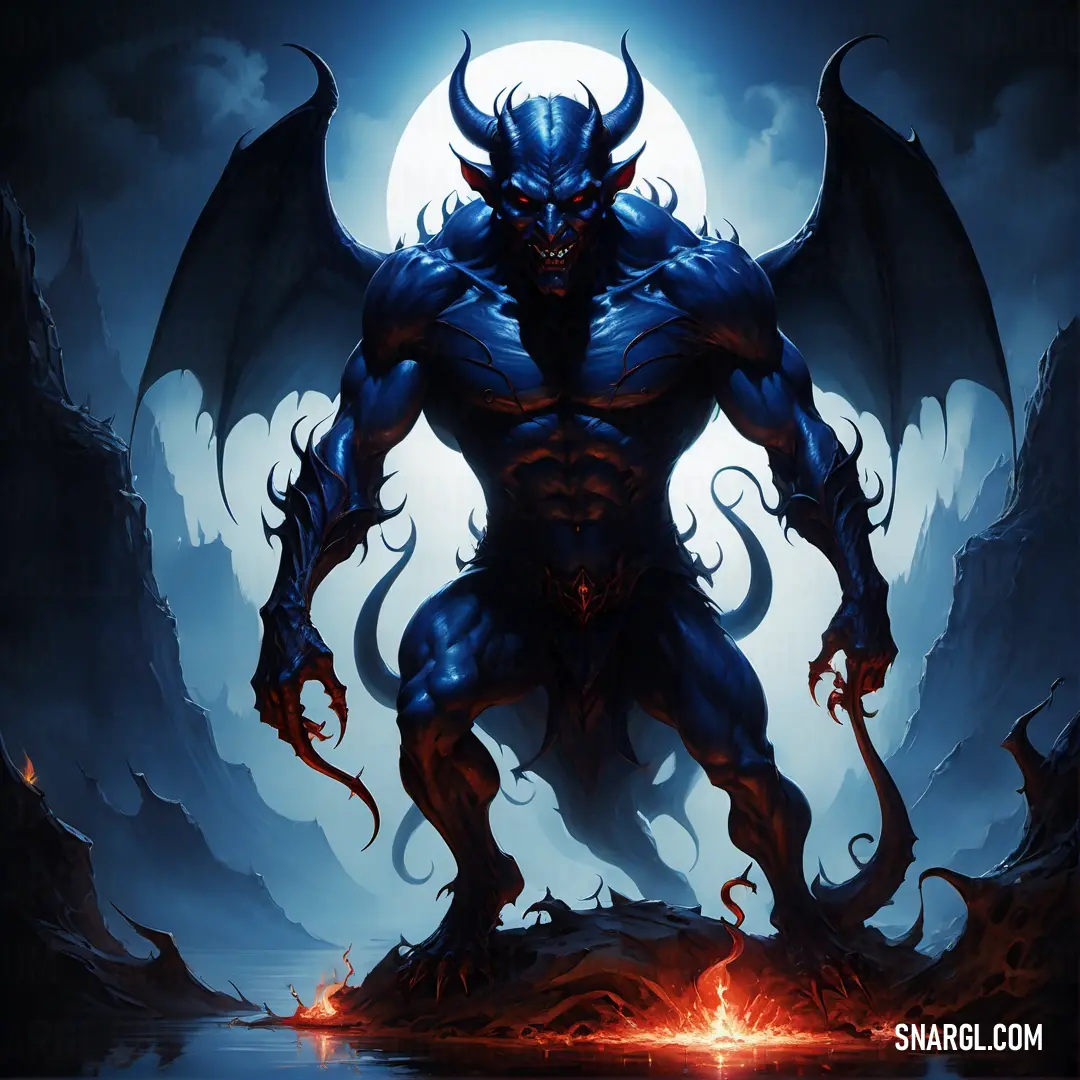 Demonic Devil with a huge body of blood on his chest and wings