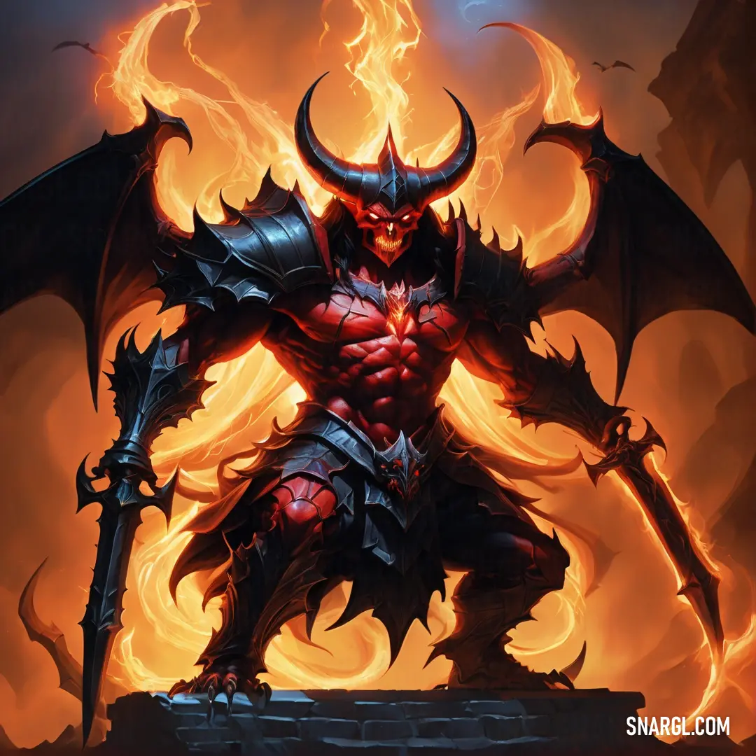 Demonic Diablo with a huge, red Diablo like body and horns on his head