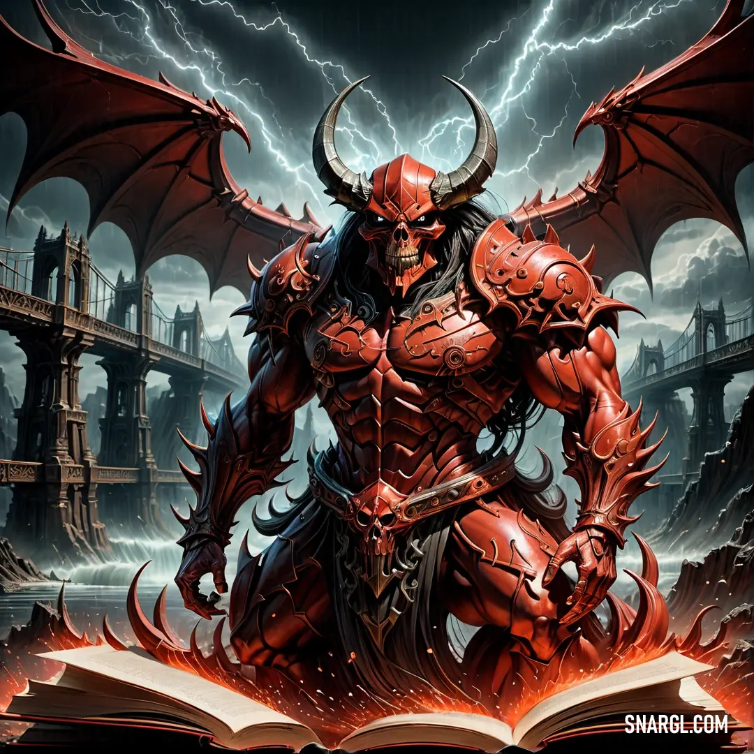 Demonic Diablo with a sword and a book in his hands