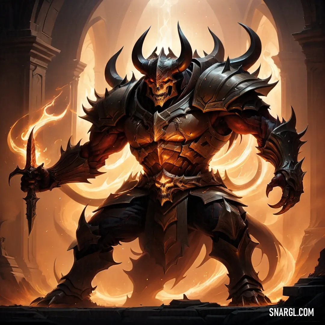 Demonic Diablo with a sword in his hand and flames around him