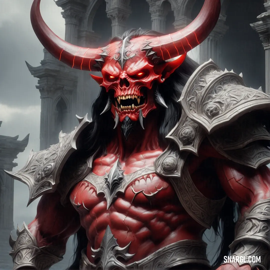 Demonic Diablo with horns and a huge head with horns on it's face