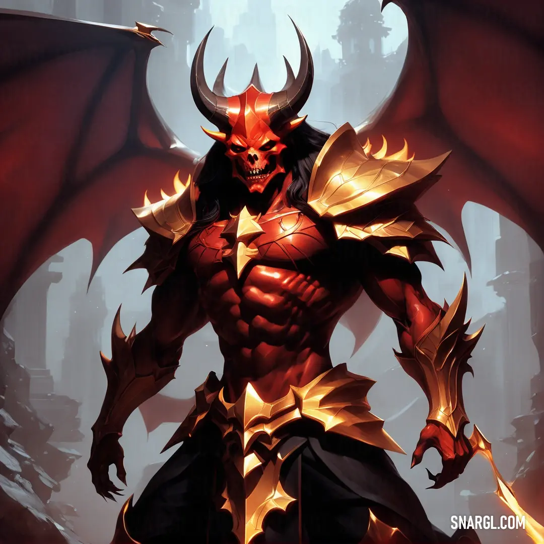 Demonic Diablo with horns and a sword in his hand