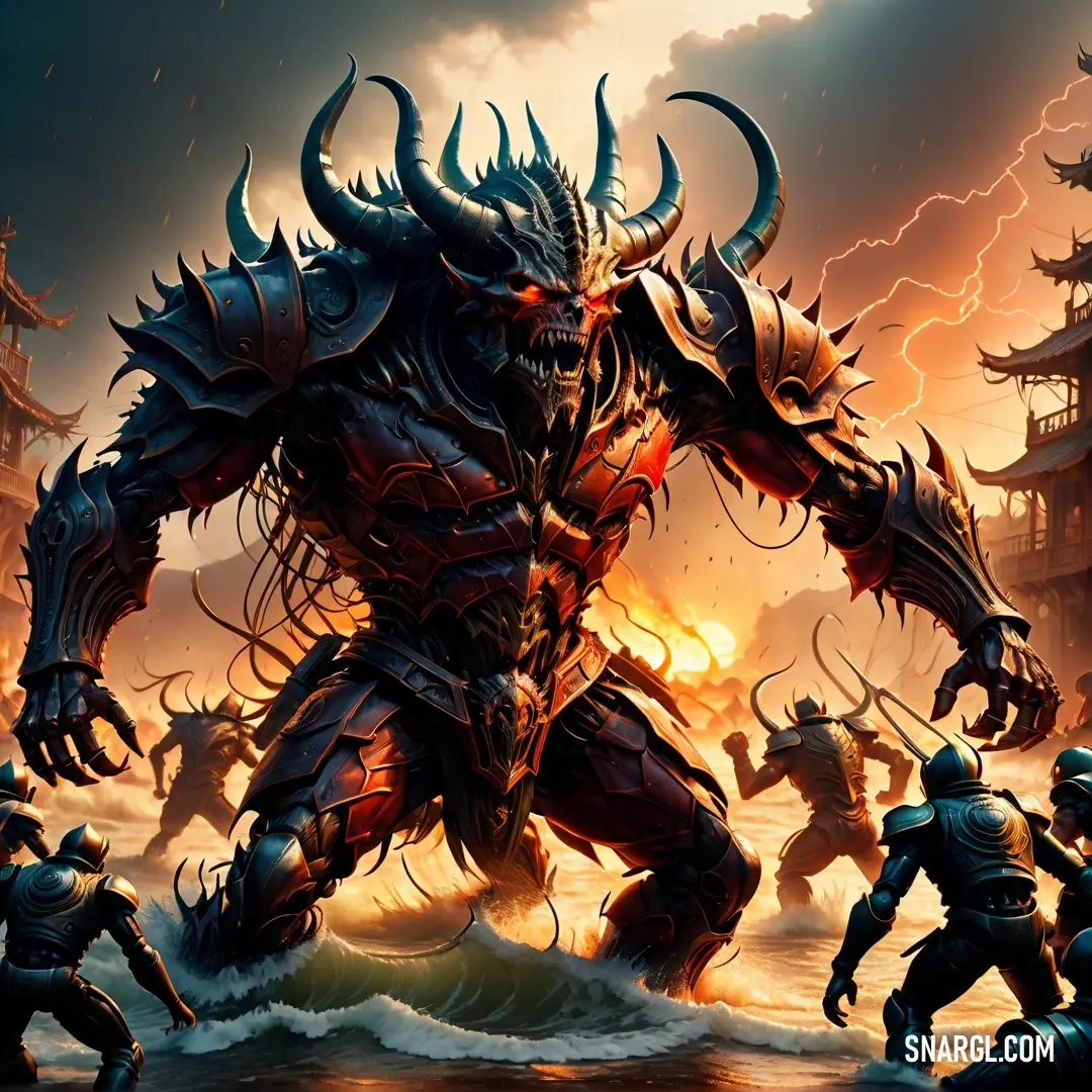Painting of a demonic Diablo surrounded by other demonic creatures in a dark