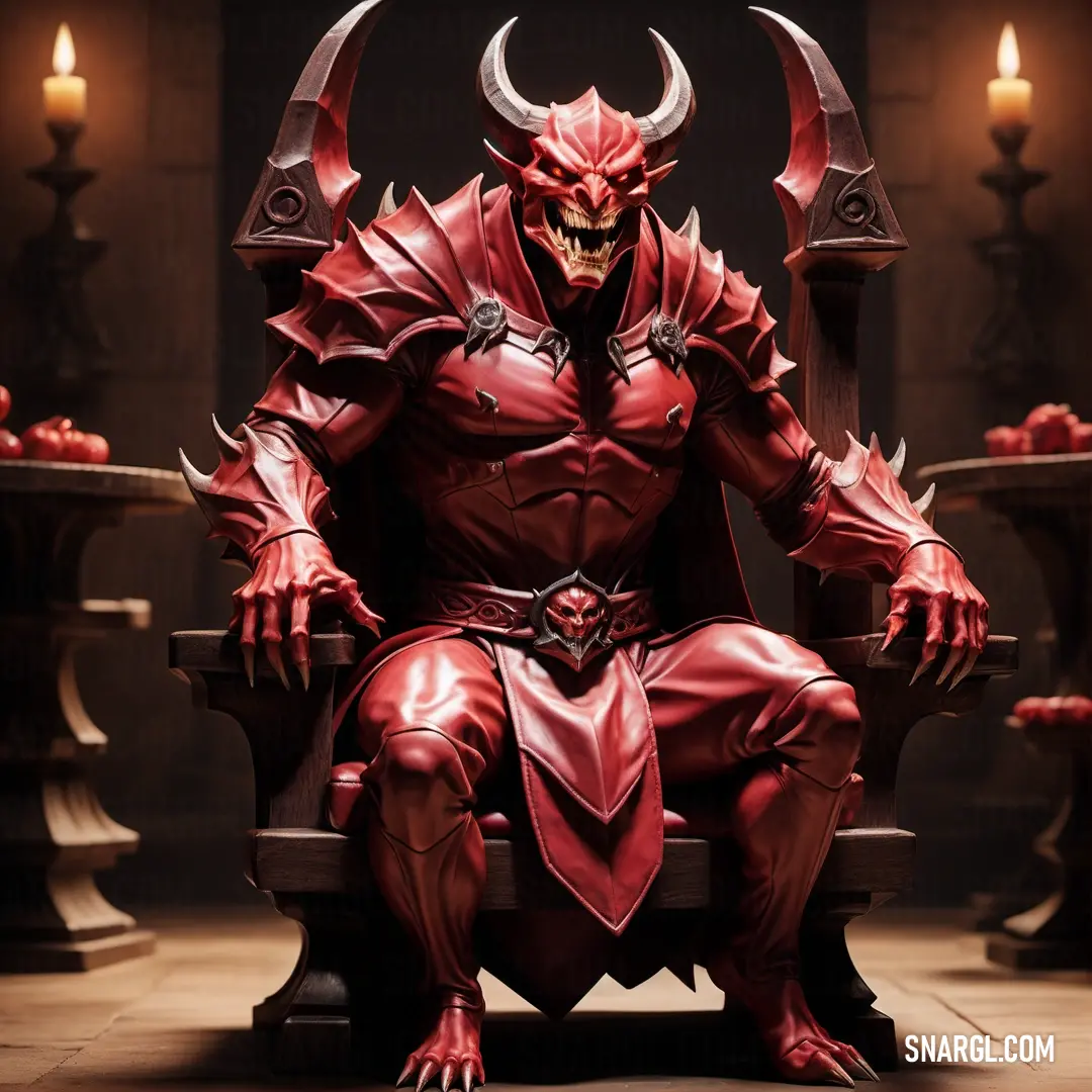 Red Diablo on a throne with two candles in the background