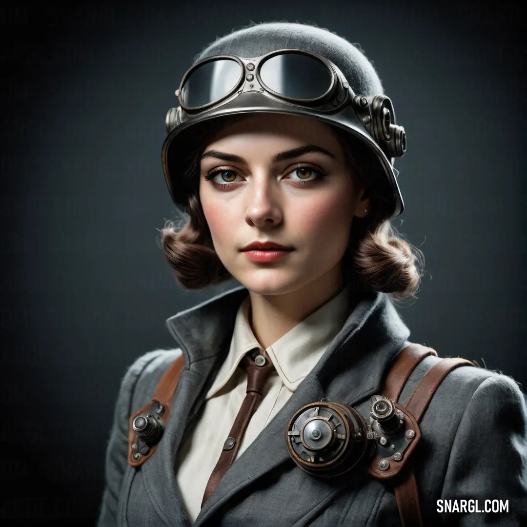 Woman in a pilot's uniform with goggles on her head