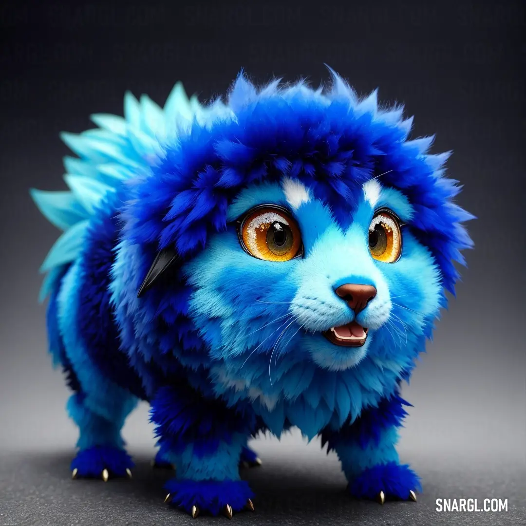 Dodger blue color example: Blue furry animal with orange eyes and spikes on its head and legs