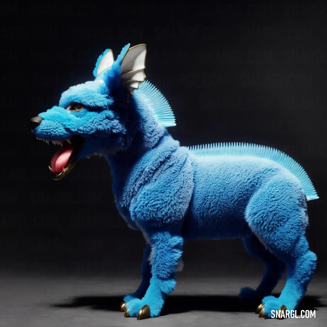 Blue stuffed animal with a long tail and a tail that is shaped like a dog. Color #1E90FF.