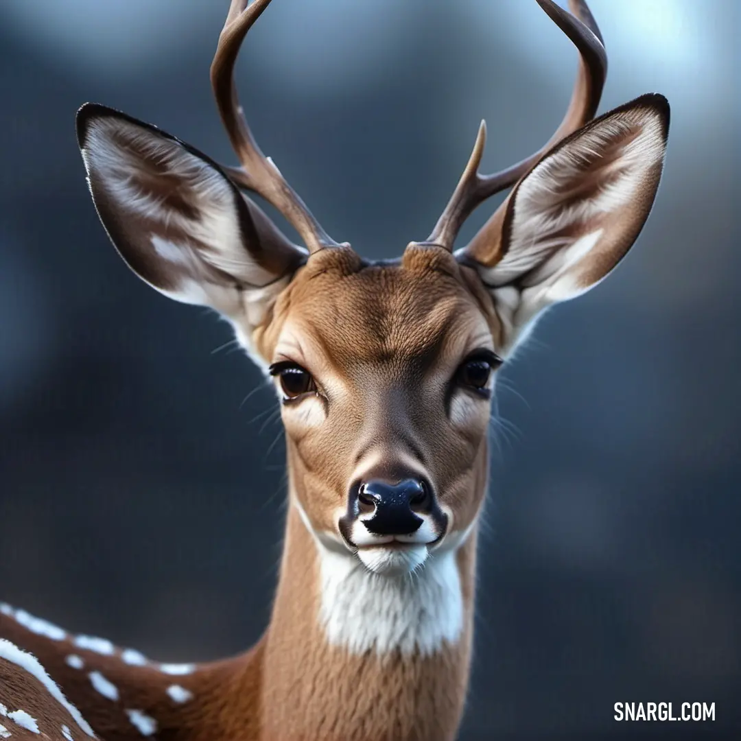 Deer with a very large antelope's head and antlers on it's face, Arie Smit