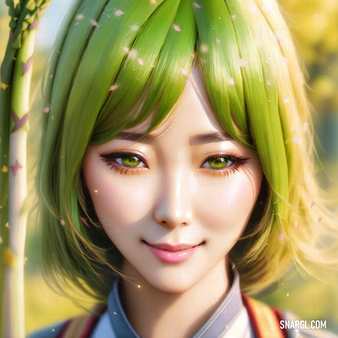 Digital painting of a woman with green hair