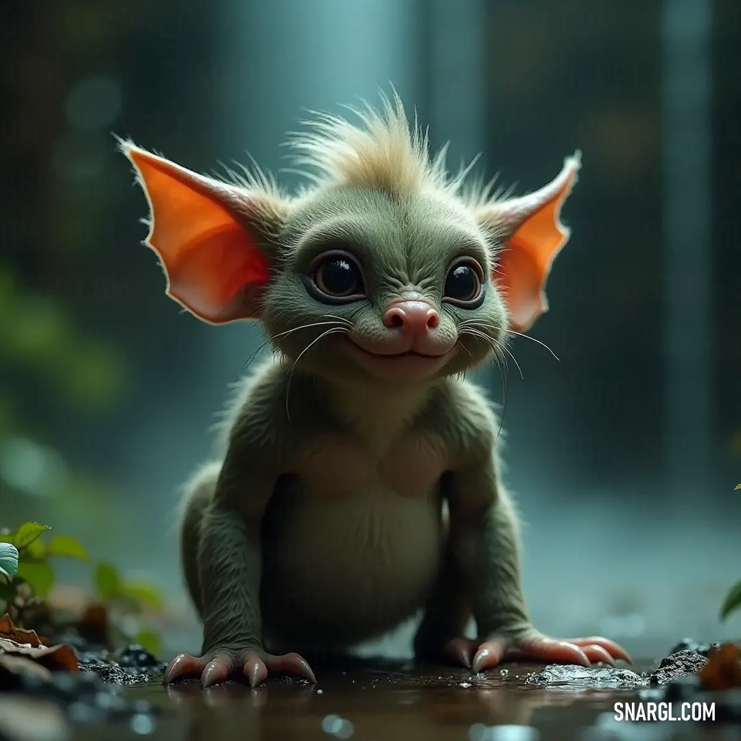 Delightfully charming, this baby gremo finds solace among golden leaves, a picture of innocence and nature's affectionate embrace. A playful baby gremo, adorned with a vivid orange ear, rests amidst fallen leaves, encapsulating the joy of discovery with its innocent gaze directed towards unseen wonders.