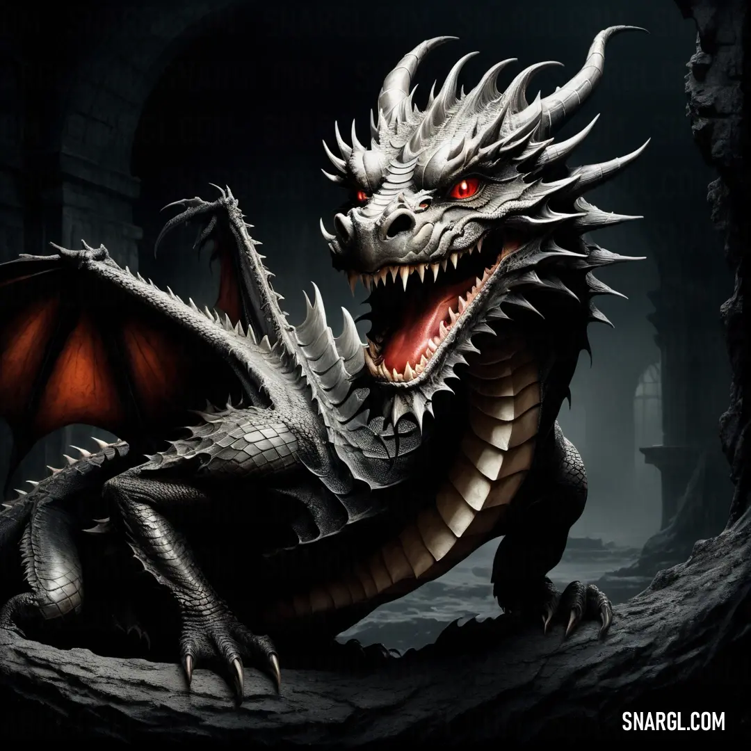 Dragon with red eyes and a black background