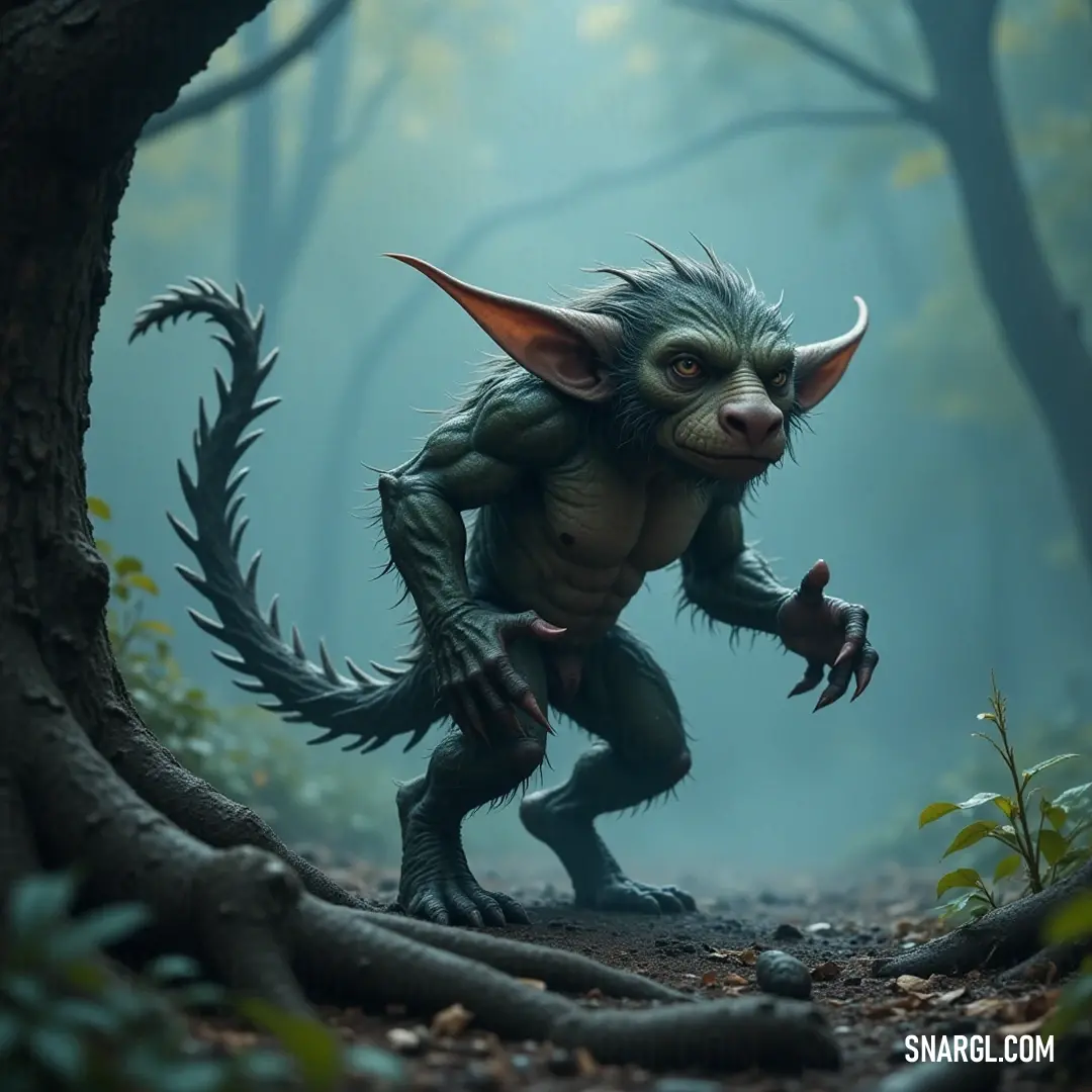 A formidable Drogar with horns and claws, brilliantly illuminated in a sunlit forest, exuding strength and mystique. A fierce Drogar with formidable horns and claws stands majestically in an enchanting forest, with sunlight filtering through the trees, lending a magical aura to the scene.