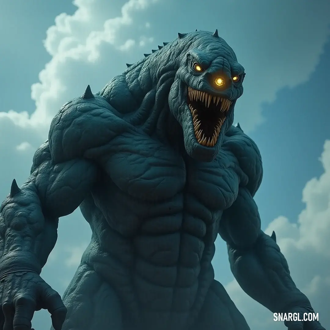 Godzilla's menacing figure, complete with fierce glowing eyes and a gaping maw, emerges dramatically before an ominous, cloud-strewn sky. A fierce depiction of Godzilla showcases its glowing eyes and enormous mouth, set against a tumultuous sky filled with dark, brooding clouds, as if the air itself vibrates with energy.