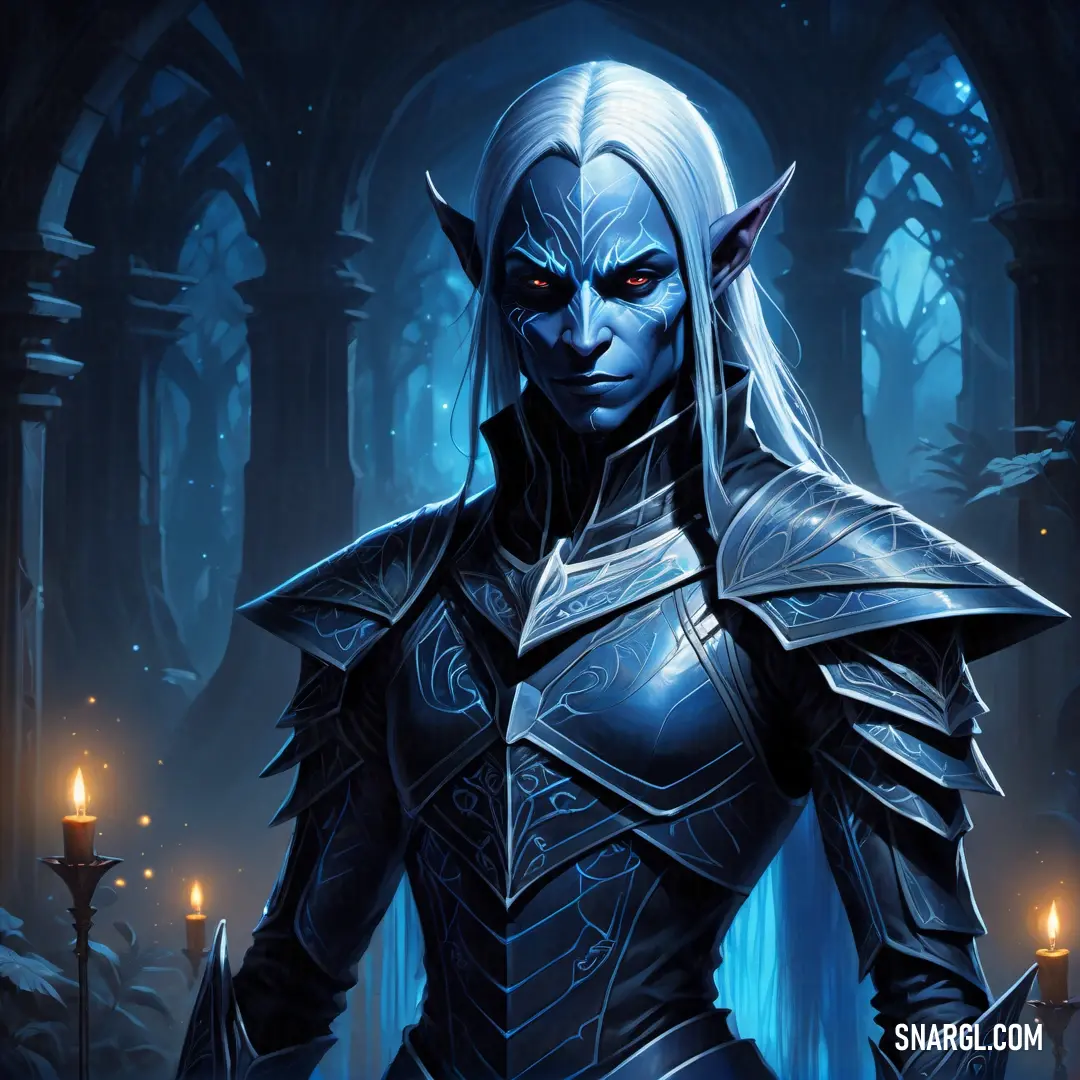 Drow in a dark costume with a sword in her hand