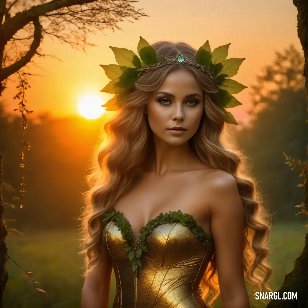 Dryad in a corset with leaves on her head