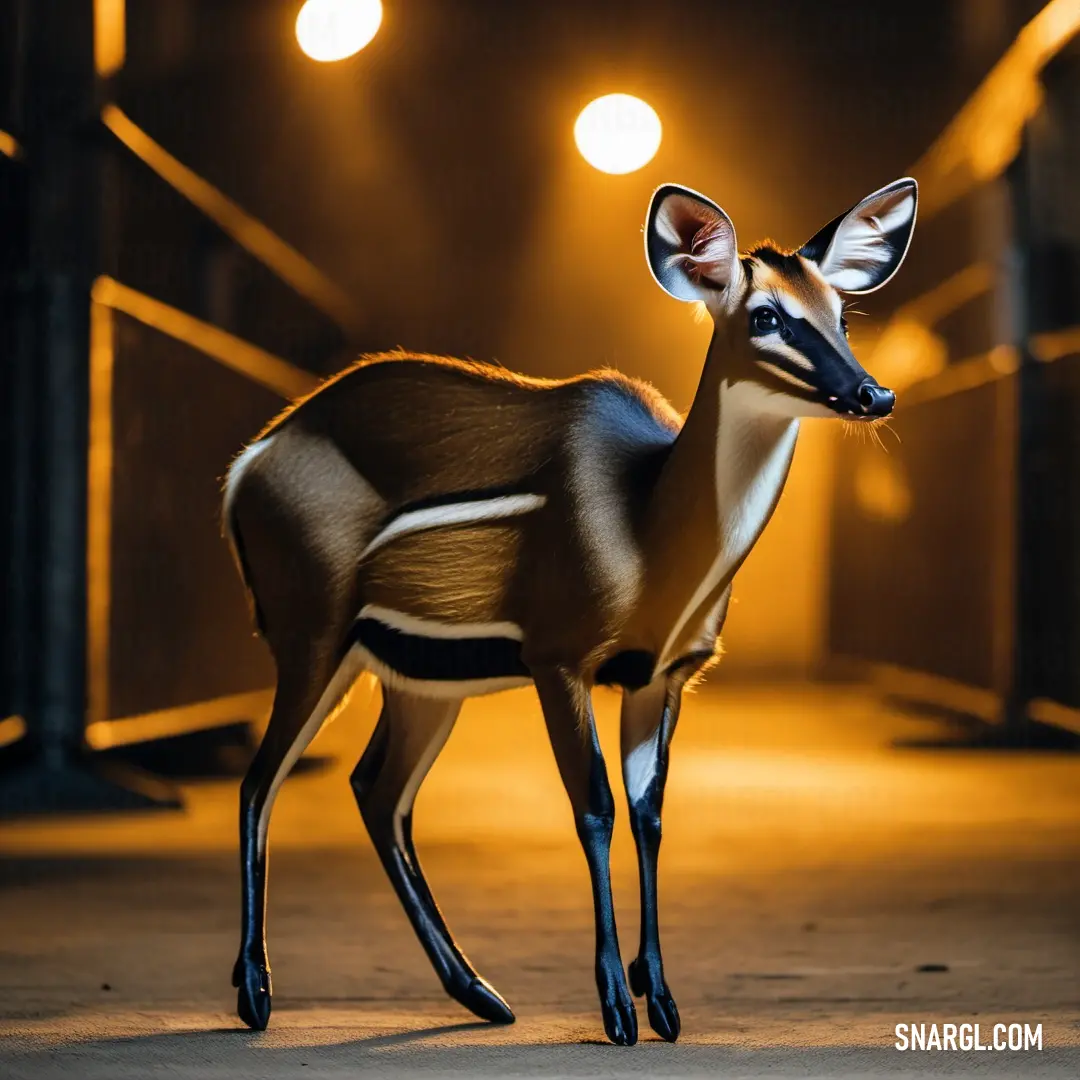 Deer standing in a dimly lit room