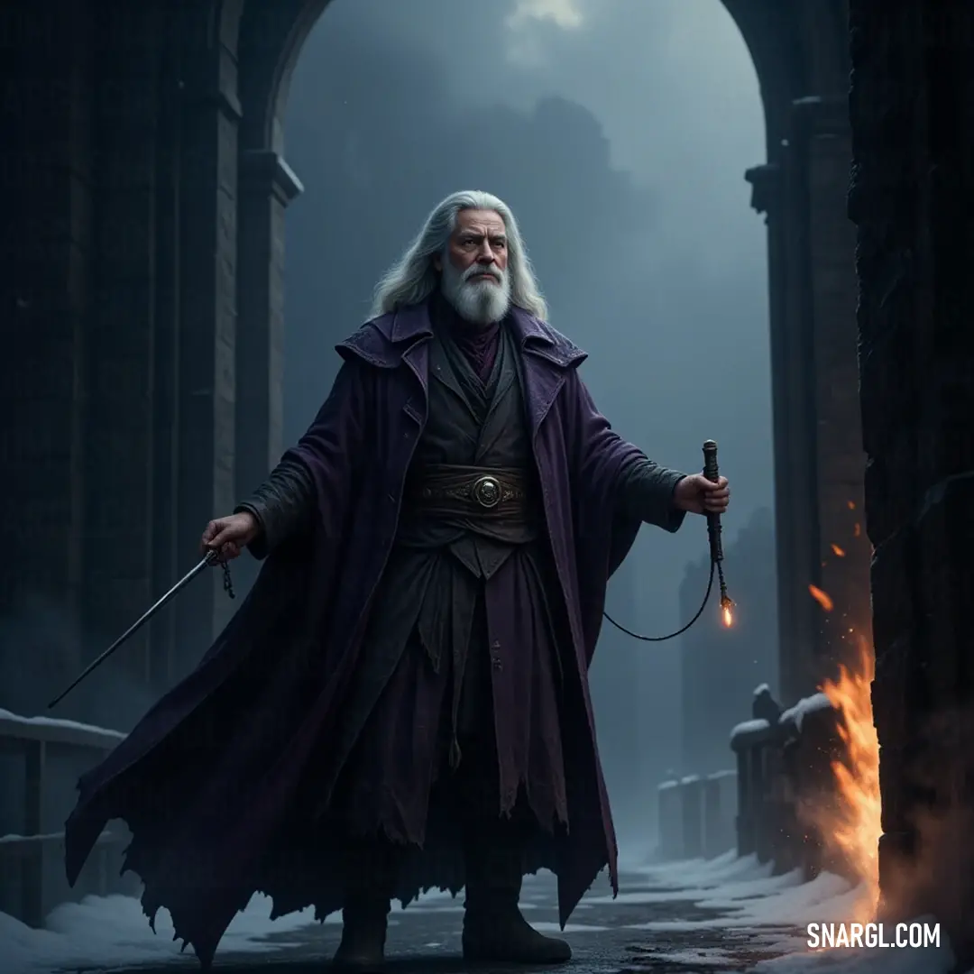 A masterful sorcerer brandishes a wand ignited with flames, casting a mesmerizing light that dances through the darkness, evoking a sense of wonder and magic. A venerable figure with a long white beard holds a wand entwined with mystic flames, standing confidently as magical sparks illuminate the air, creating an aura of enchantment and compelling allure.
