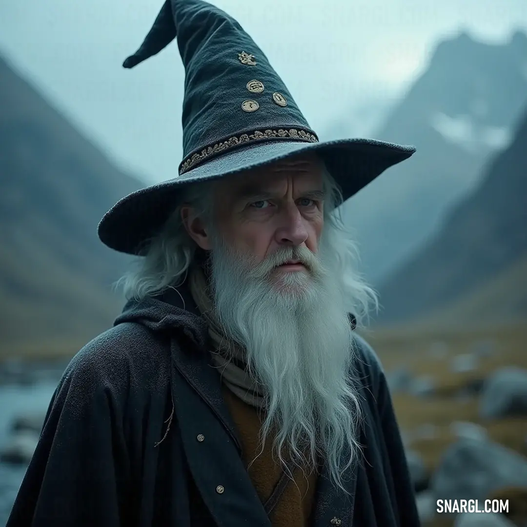 A majestic elder adorned in a hat and long coat standing in a vibrant flower field. A majestic elder with a flowing white beard wears a grand hat and a long coat, standing regally in a field brimming with flowers, his meticulous attire harmonizing with the natural beauty of the blooming landscape.