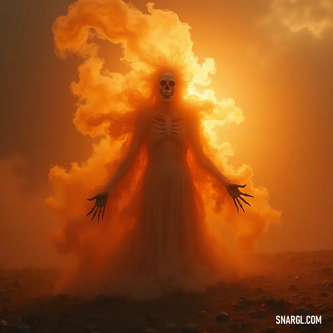 An ethereal Ectoplasmic Entity, enveloped in a vibrant yellow backdrop, exudes a serene yet mysterious essence with arms uplifted, beckoning from the beyond. An Ectoplasmic Entity gracefully floats in a vibrant yellow background, arms raised in an ethereal dance. Its ghostly figure, dressed in white, emanates an otherworldly aura, evoking feelings of both serenity and unease, as if it's a guardian of forgotten