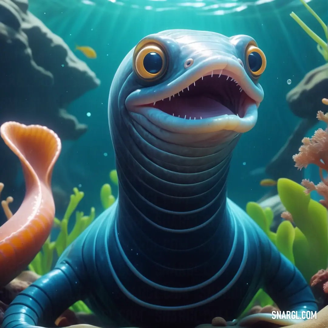 Cartoon sea Eel-pout with a big smile on its face and mouth