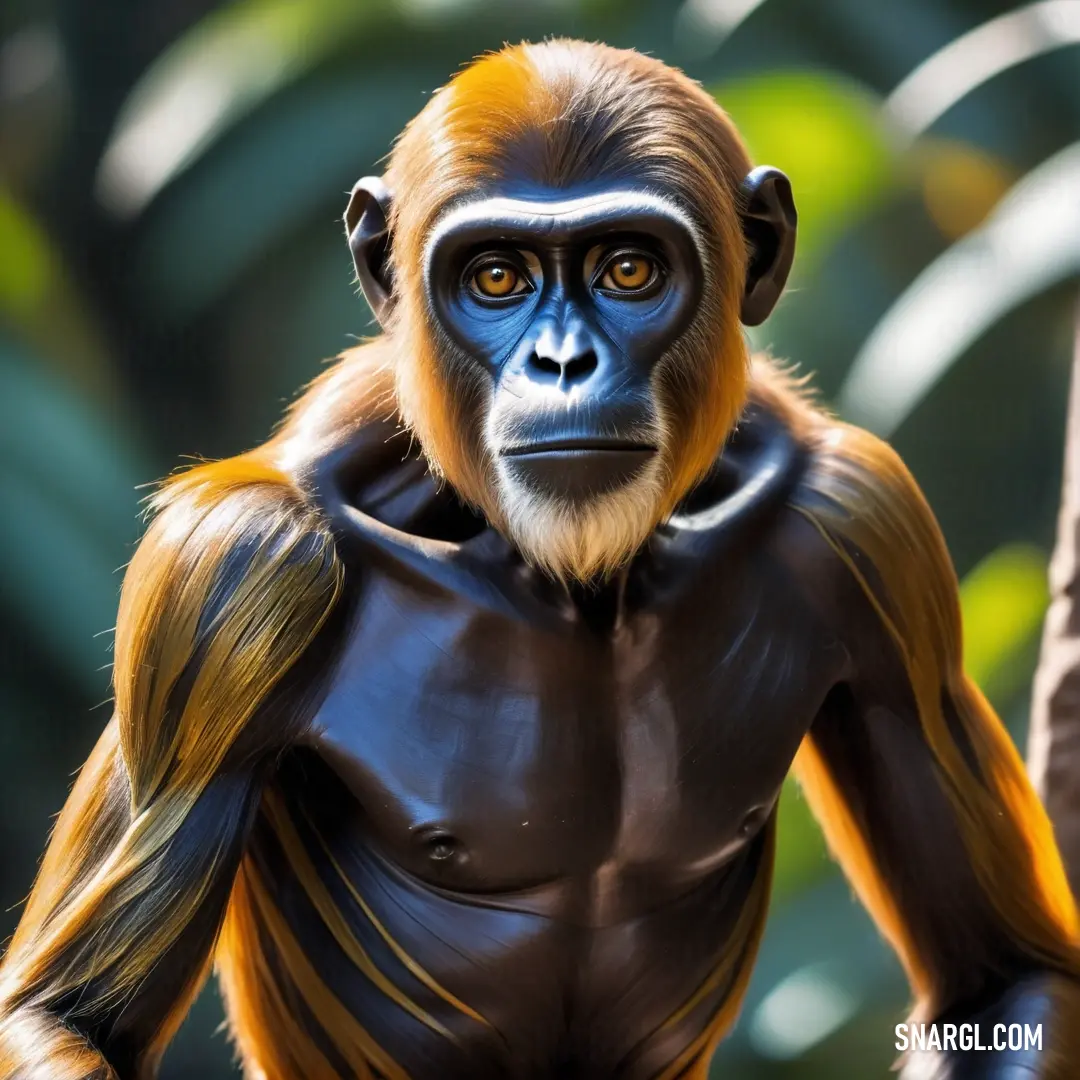 Monkey with a long hair and a big smile on his face and chest