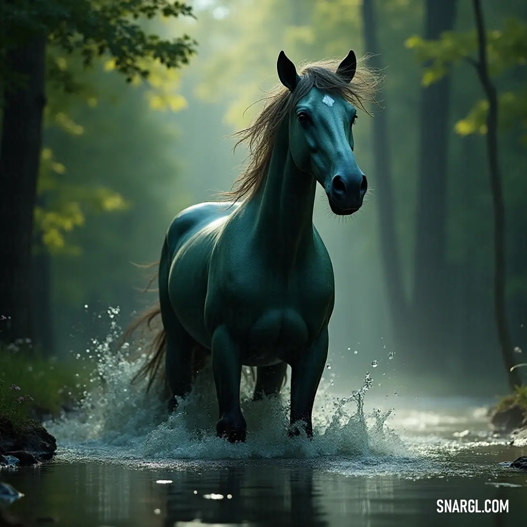 Picture with primary colors of Dark jungle green, Dark tea green, Moonstone blue, Arsenic and Timberwolf