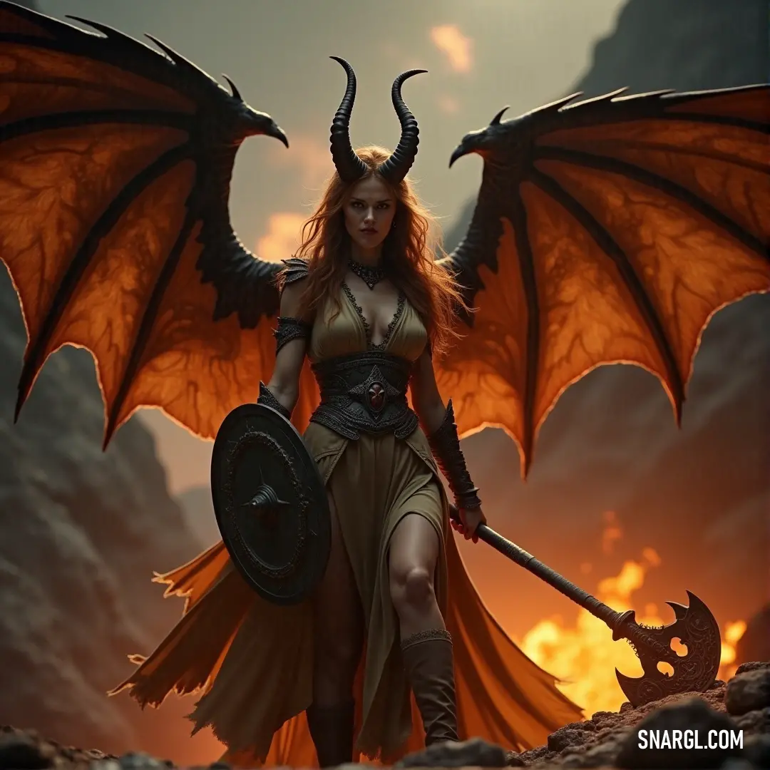 A warrior with dragon wings on her head holds a sword, dressed for battle in an awe-inspiring costume. A bold warrior dressed in a dragon-winged costume stands tall, a sword in her hand. The wings on her head evoke a powerful connection to mythical creatures, hinting at untold stories.