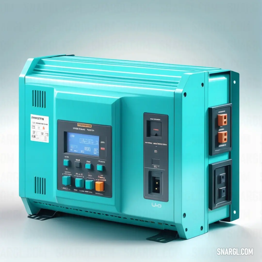 Electric blue color. Blue power unit with two surge protectors on top of it