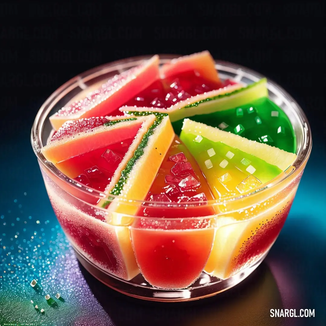 Bowl of fruit is shown with watermelon and lime slices in it
