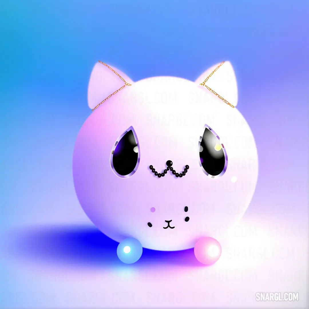 White cat with a pink nose and a blue background