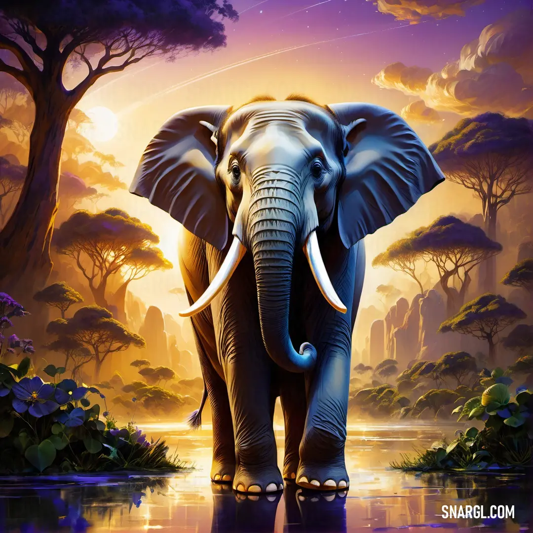 Elephant is standing in the water with trees in the background