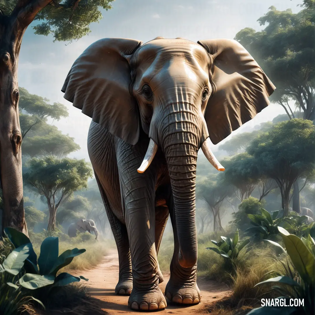 Elephant walking down a dirt road in a forest with trees and bushes on either side of it