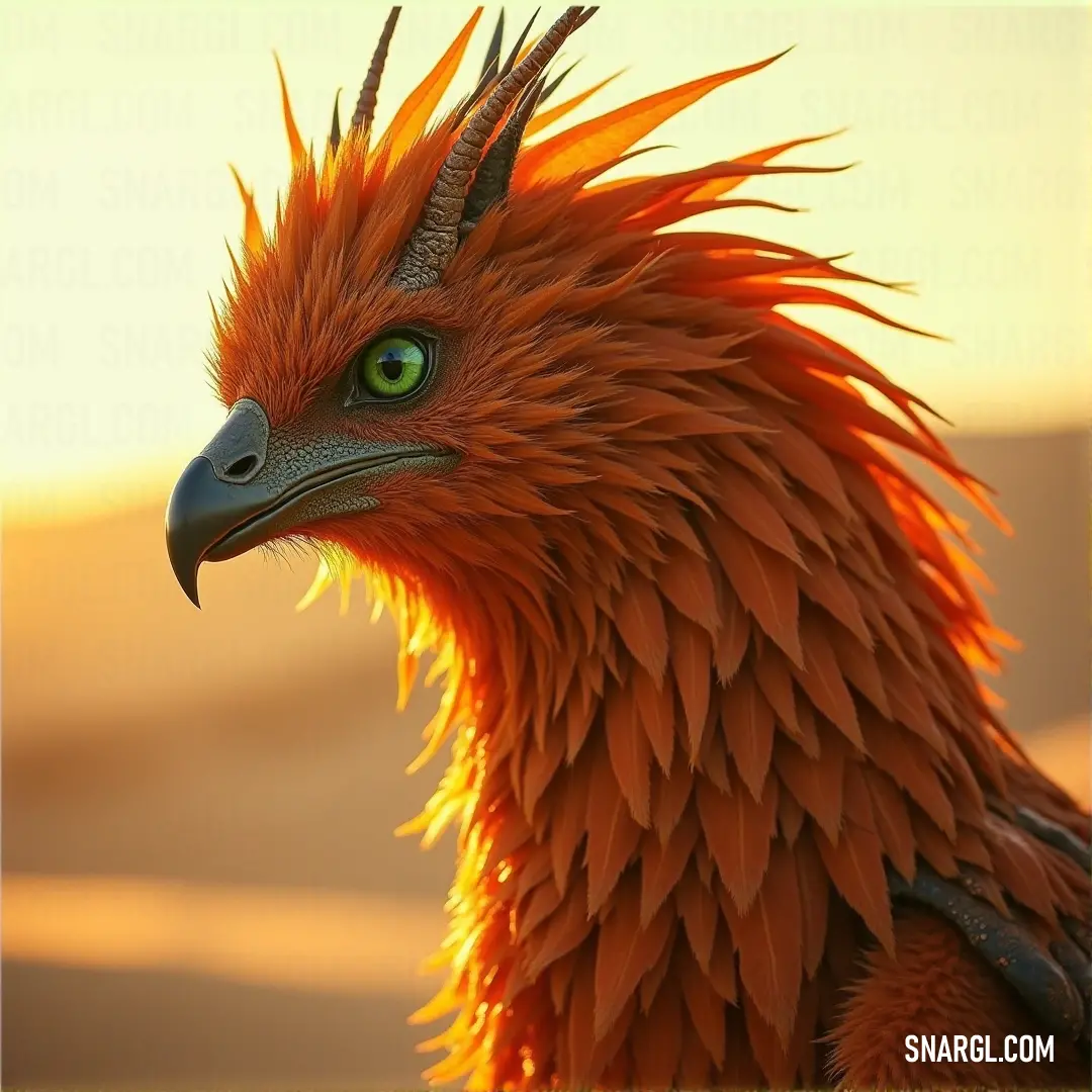 Close-up of an Emberfury with fiery orange scales, a green eye, and a black head. A close-up of an Emberfury, its bright orange and red scales glowing with intense heat. A striking green eye peers through the darkness, while the creature’s black head adds a sense of mystery to its fiery appearance.