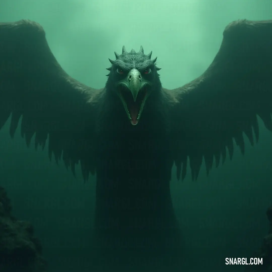 A colossal Emberwing with outstretched wings stands in the water, its mouth wide open as if ready to roar. The creature’s imposing size and fierce expression command the attention of its surroundings.