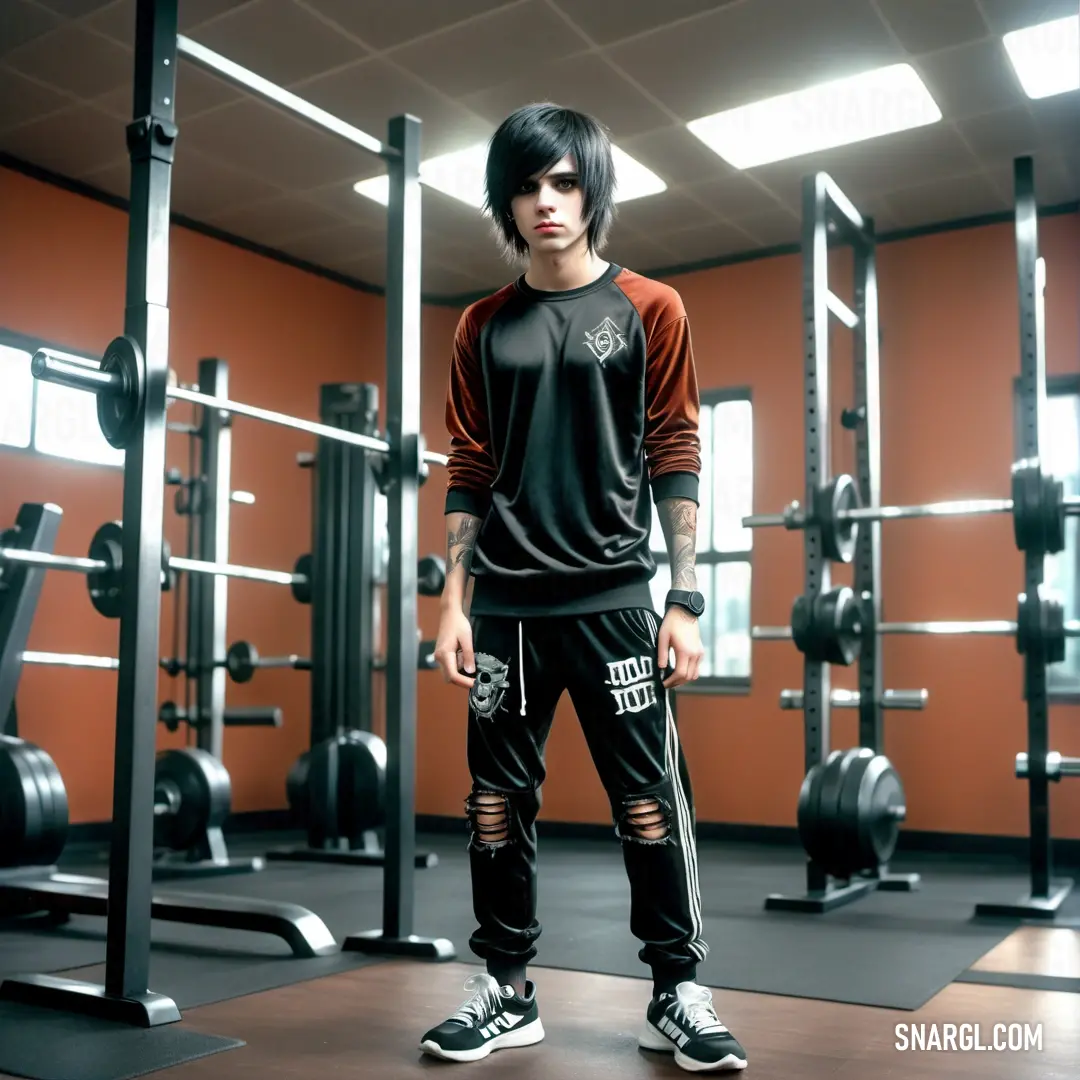 Man standing in a gym with a lot of weight machines behind him and a lot of black and red walls