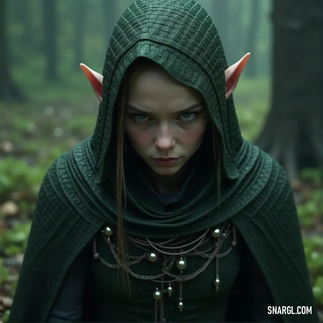 Enduil in a green cloak and horns with horns on her head and a green cape over her shoulders