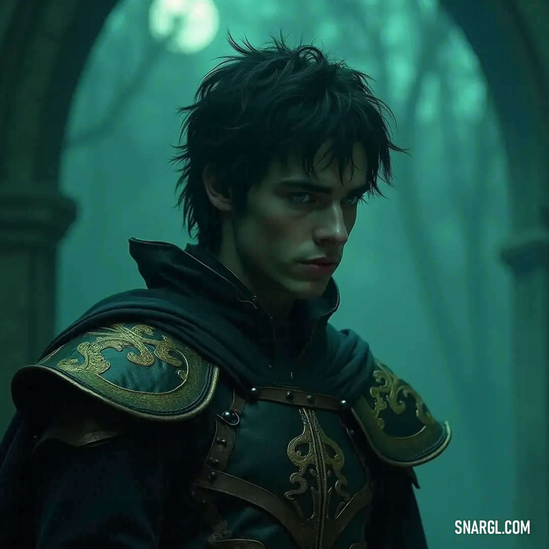 A mysterious warrior clad in black and gold traverses a mystical forest, with a grand archway hinting at unseen adventures in a realm of enchantment. An enigmatic figure dressed in stunning black and gold armor gracefully navigates through a lush forest, with an ancient stone archway rising majestically in the distance, suggesting stories of magic and adventure hidden within the trees.