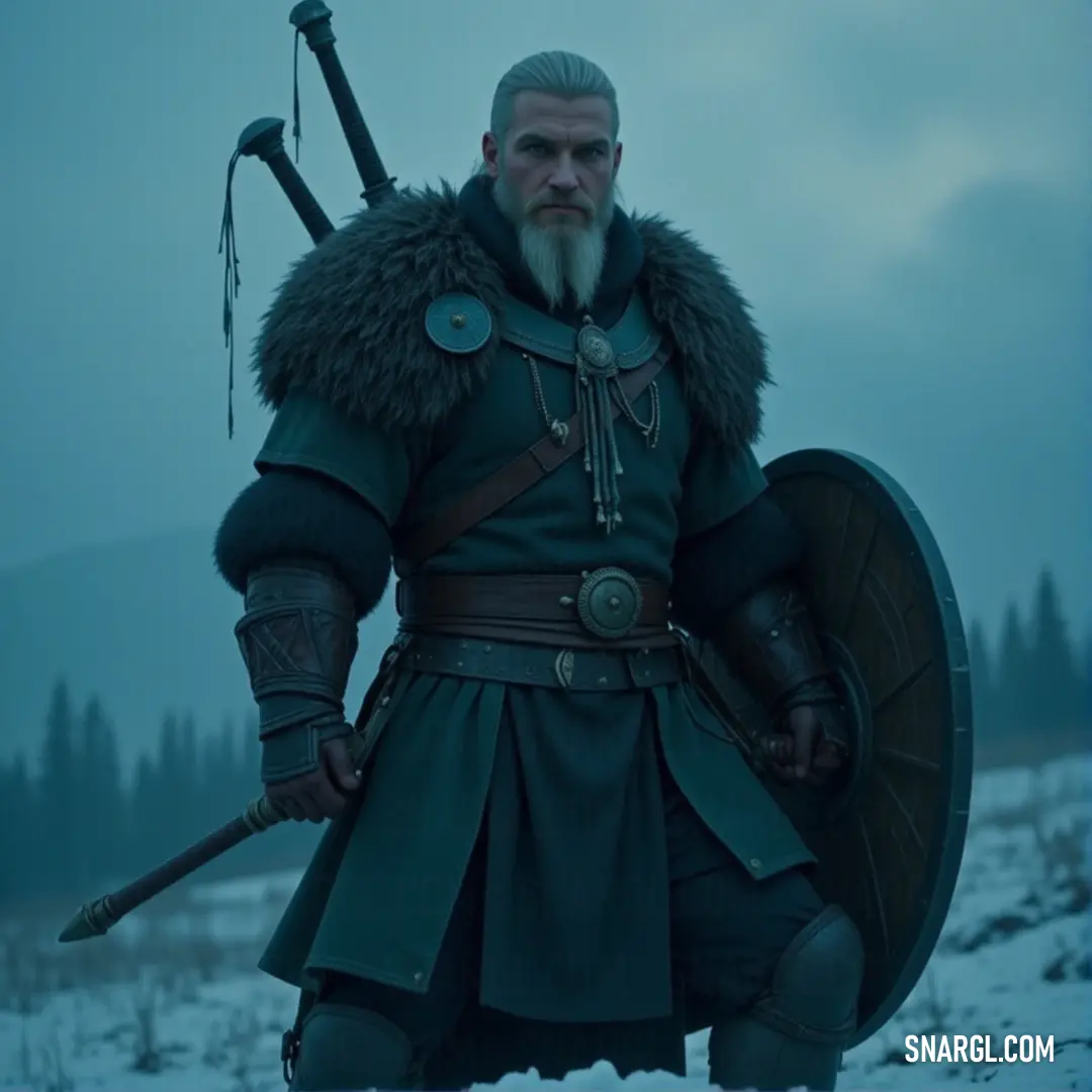 Eskel, in green armor, stands resolutely in the snow, ready for battle with sword and shield, the mountain looming in the background. Eskel, now in green armor, stands firm in the snow, his sword and shield held tightly as he prepares for whatever comes next. The majestic mountain behind him reminds him of the challenges he must face.