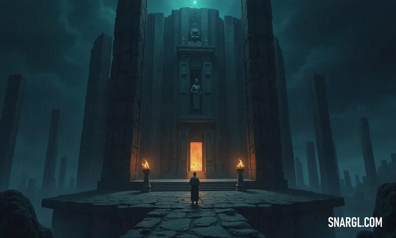 The enchanting Eternal Flame graces a mysterious doorway in a shadowy city, where a luminous glow beckons adventurers to unveil the wonders within. A mystical Eternal Flame stands before a grand doorway, surrounded by the shadows of a dark city, as a warm glow emanates from the intricately carved entrance, inviting curious souls to discover its hidden secrets.