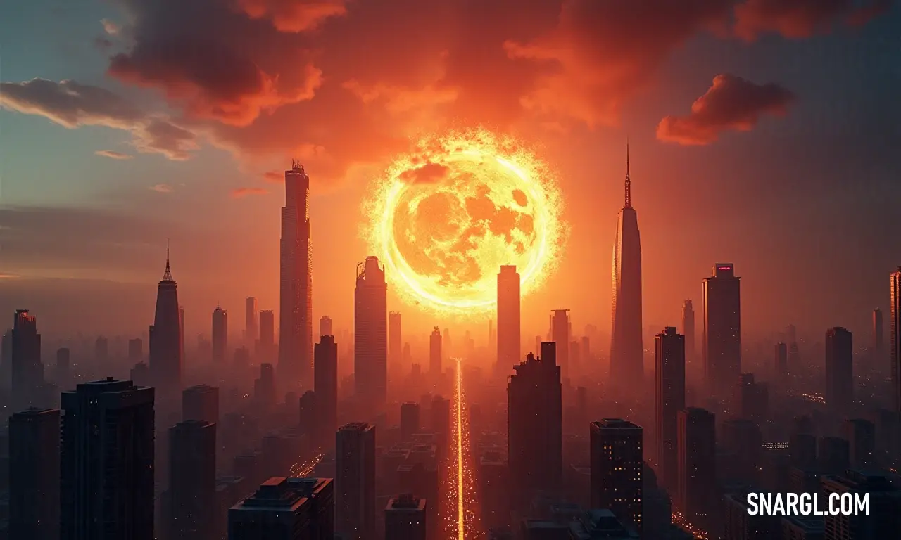 A captivating sun eclipse enveloping a modern city skyline in twilight mystery. An awe-inspiring solar eclipse casts a mysterious shadow over a bustling cityscape, with sleek skyscrapers that reach towards the sky, their silhouettes framed against the ethereal twilight, inviting curiosity and wonder as day turns into night.