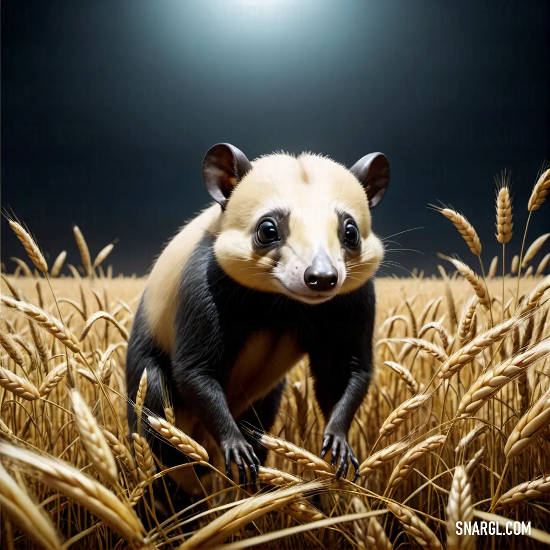 Small Eurotamandua standing in a field of wheat at night with a full moon in the background