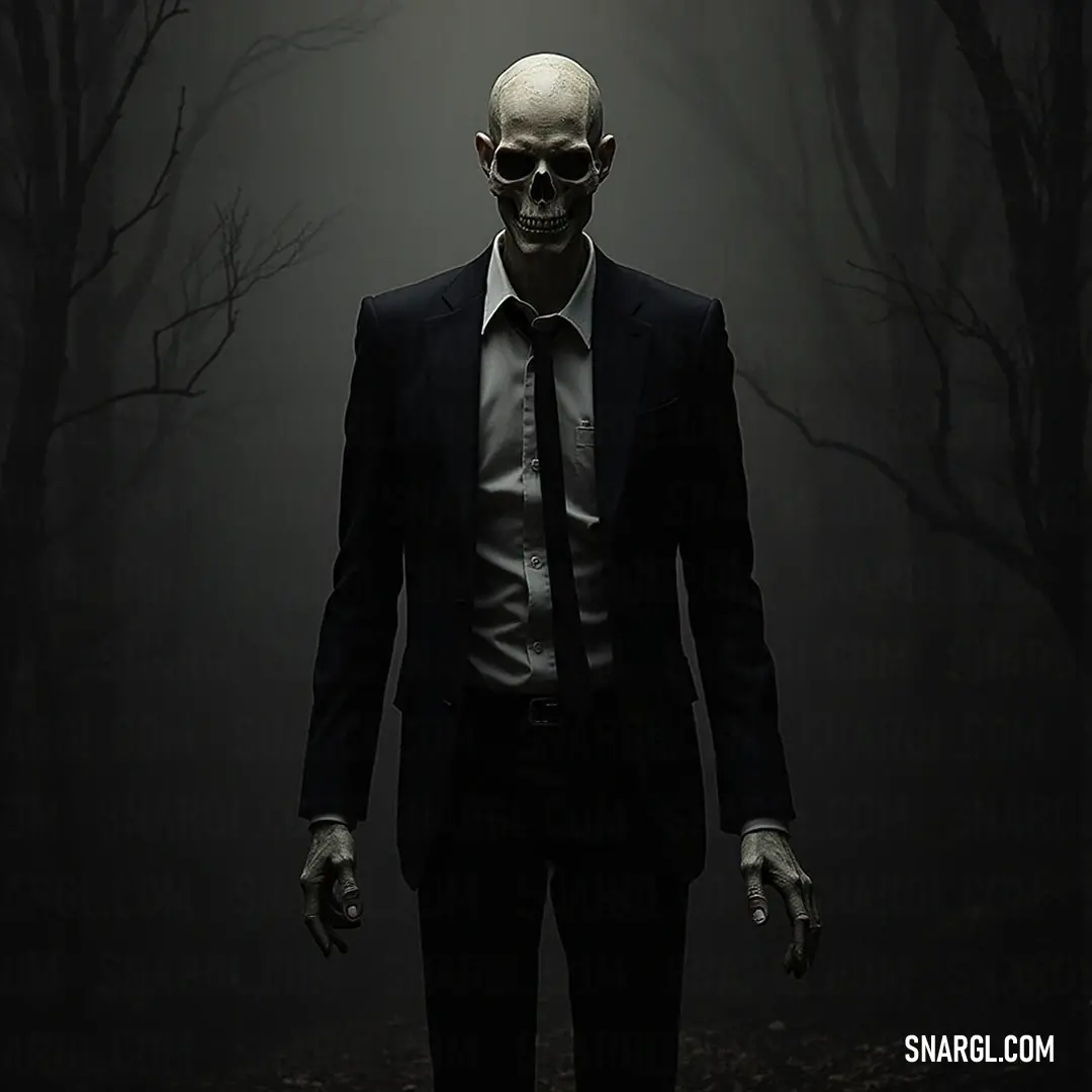 Eyeless Jack in a suit and tie stands ominously in a shadowy forest, surrounded by wisps of fog and towering trees, creating a chilling and captivating scene that invites curiosity. Dressed sharply in a suit and tie, Eyeless Jack looms in a dark forest, shrouded in an atmosphere of mystery and foreboding. Fog envelops the trees around him, adding an element of intrigue to his haunting presence against the backdrop of nature.