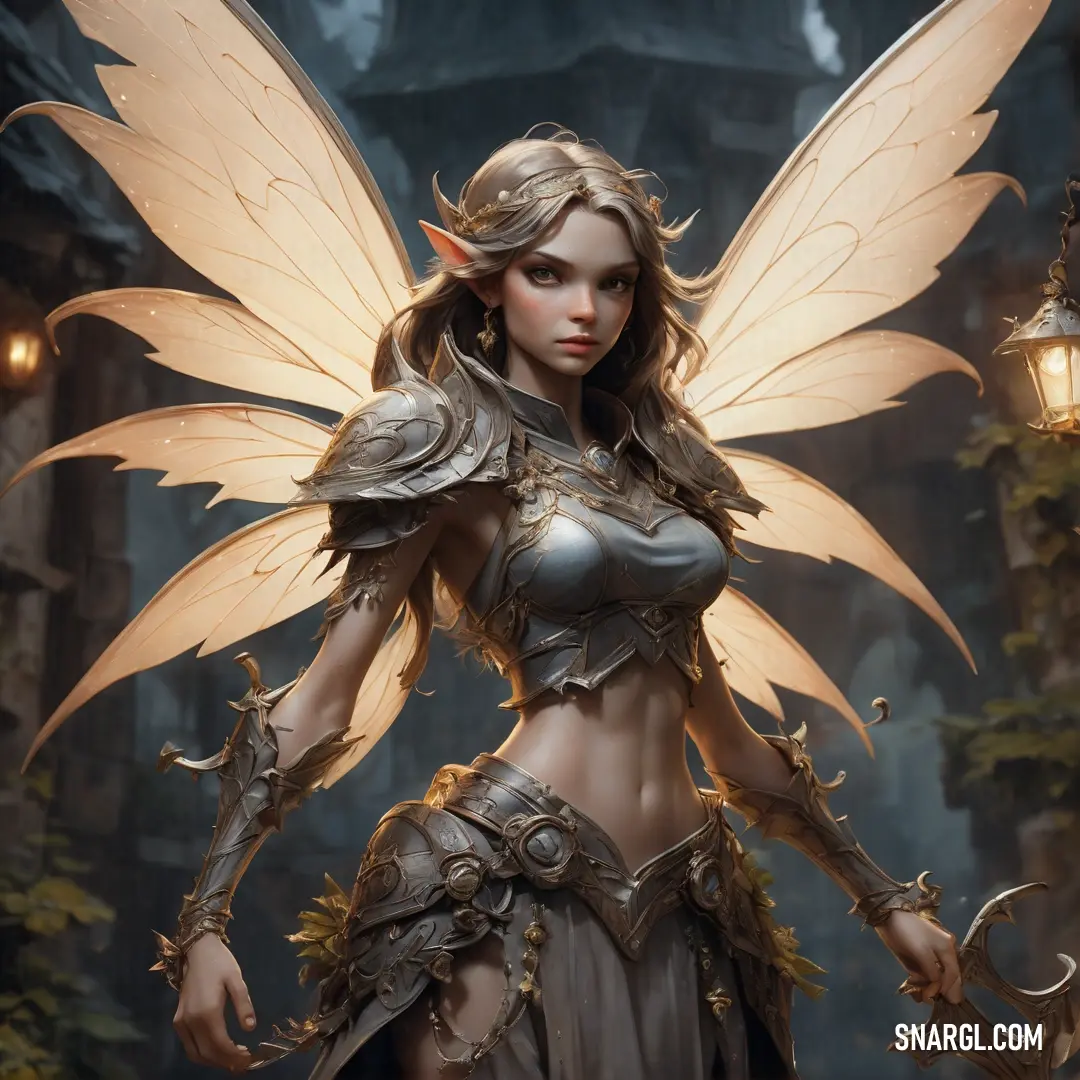 Fairy dressed in a costume with wings and a lantern in her hand