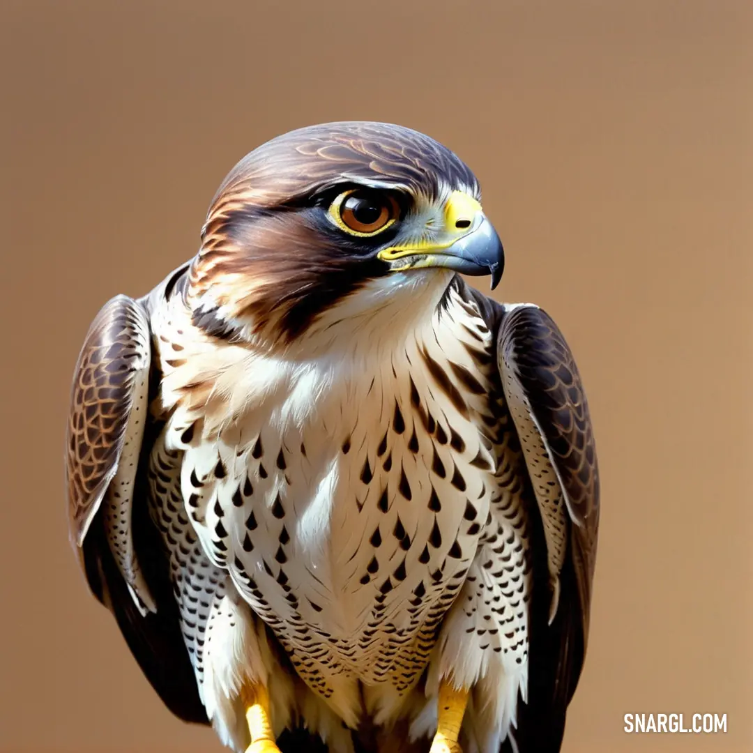 Falcon of prey on a table with a brown background