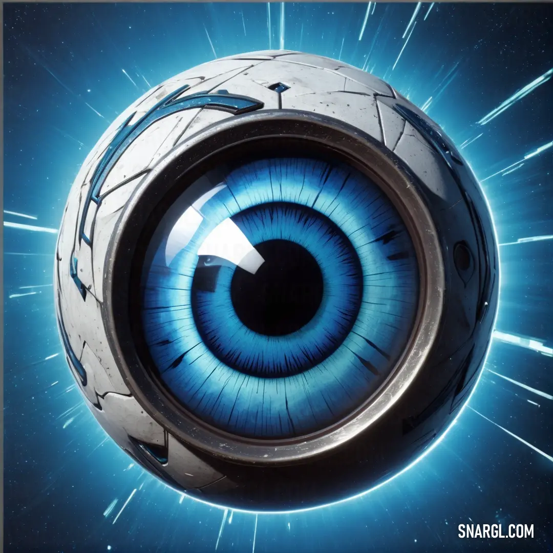 Close up of a blue eyeball with a star background