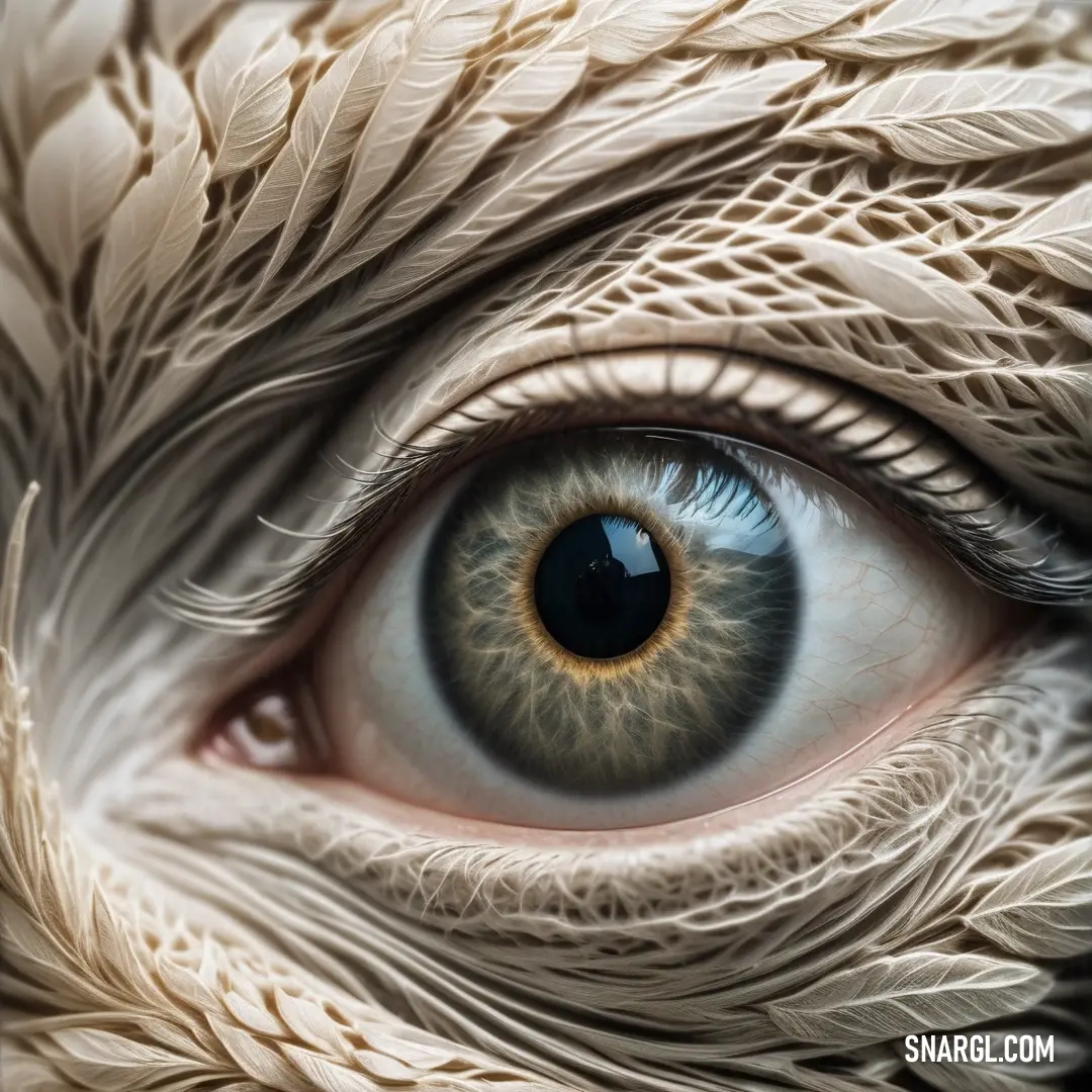 Close up of a cat's eye with a feathery pattern on it's body and the iris