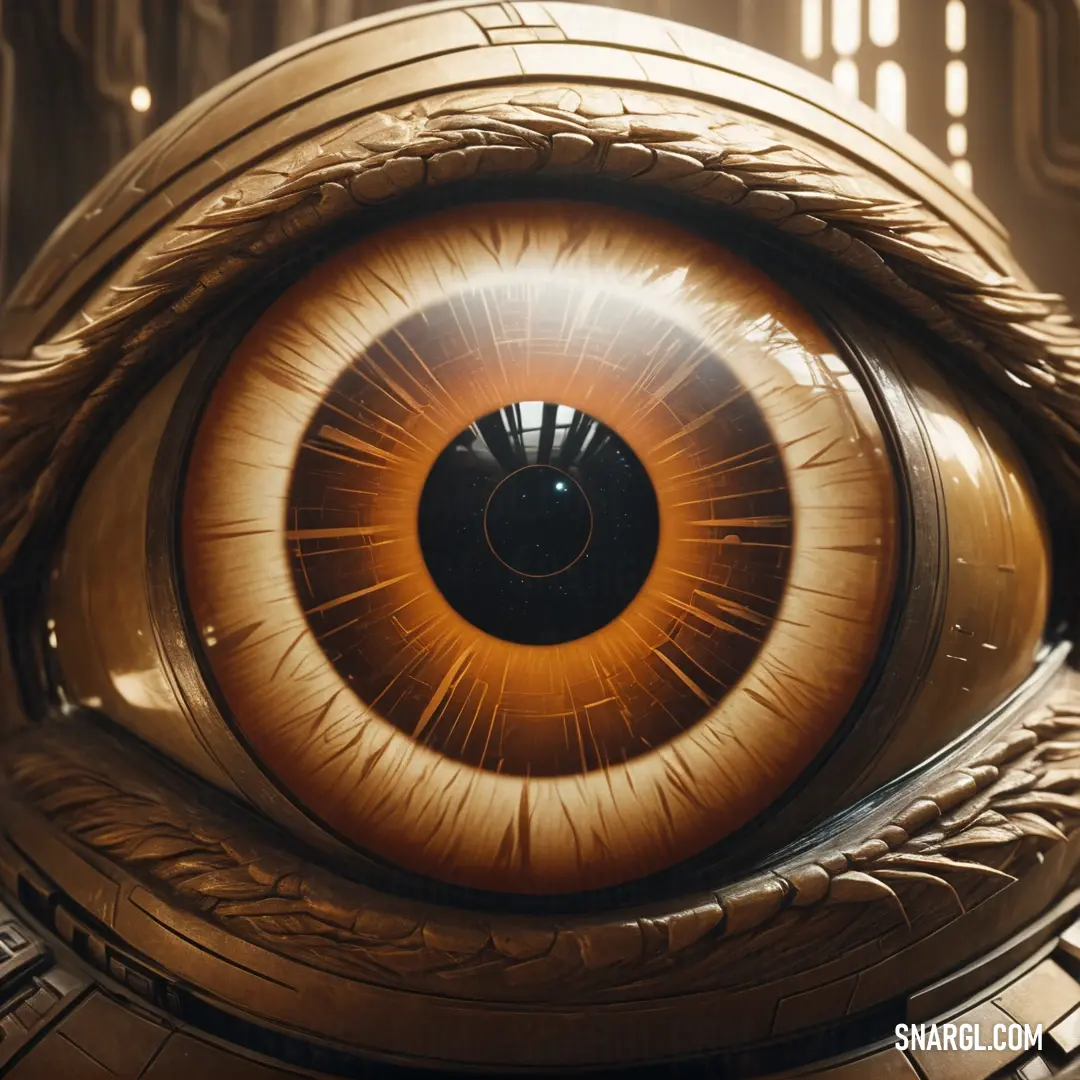 Close up of a large eye with a building in the background