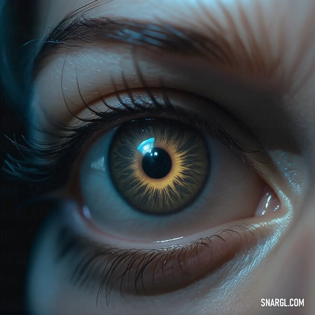 Close up of a person's eye with a yellow iris