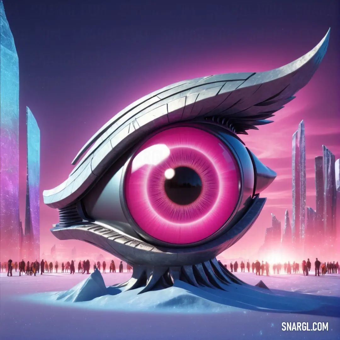 Futuristic looking eye with a pink background