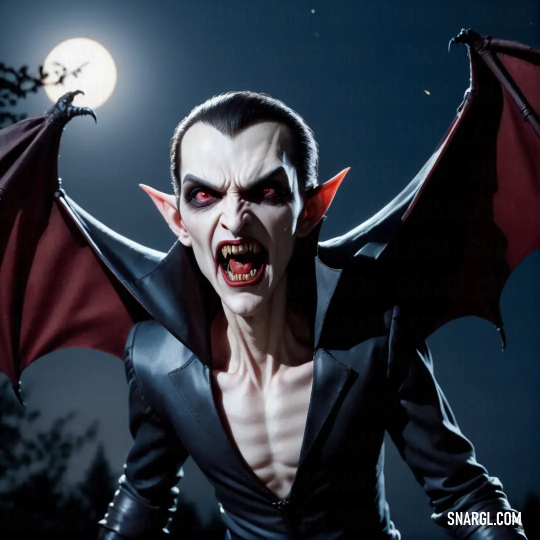 False vampire dressed as dracula with a full moon in the background